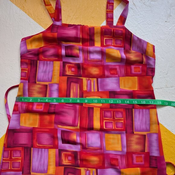 90s Vintage Tickets Mini Dress Windowpane Pink Orange Red Squares Tie Back - Picture 6 of 10